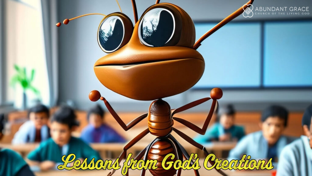 An ant teaching a class of humans on a college campus.  Lessons from God's creations
