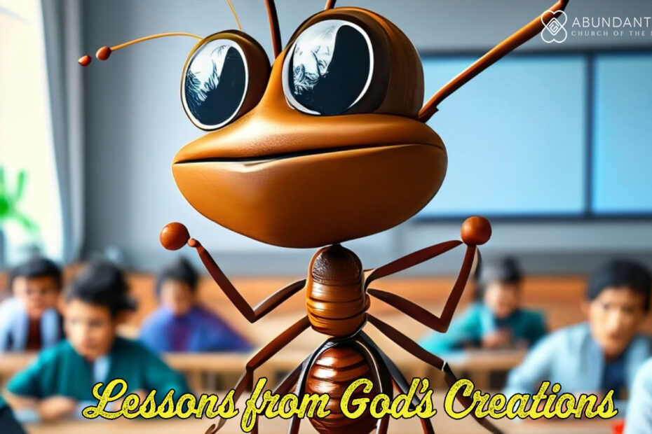 An ant teaching a class of humans on a college campus. Lessons from God's creations