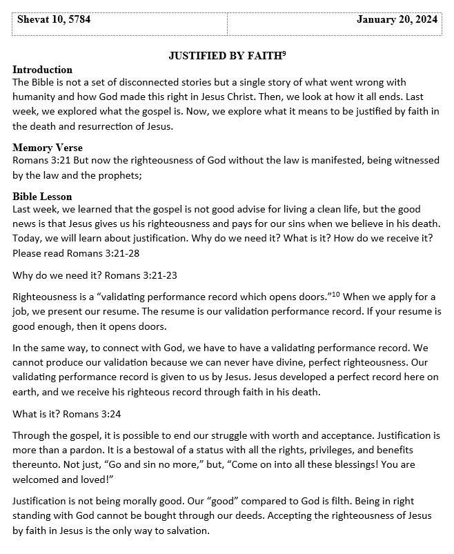 Sabbath School lesson: Justified by Faith