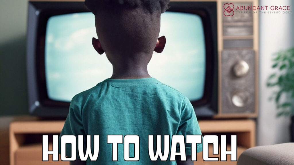 Image of the back of a  young boy watching an old TV from the 1960s with the text, HOW TO WATCH
