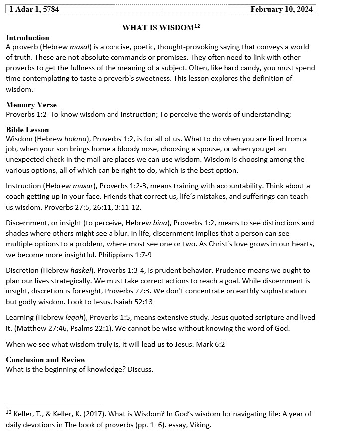 Sabbath school lesson: what is wisdom