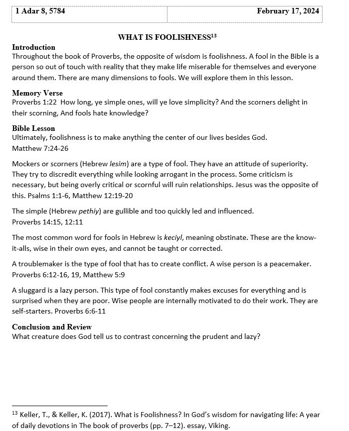 Sabbath School lesson: what is foolishness