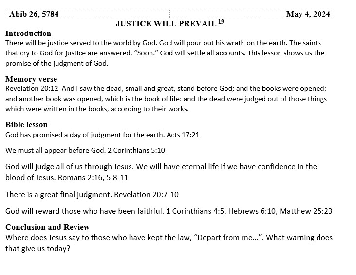 Sabbath school lesson