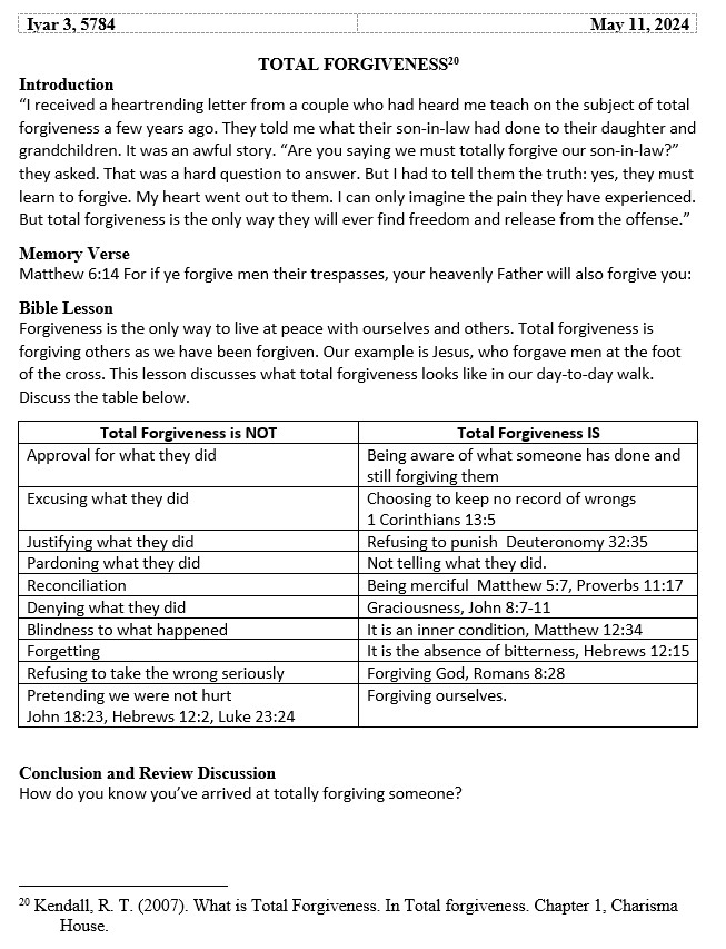 Sabbath School lesson