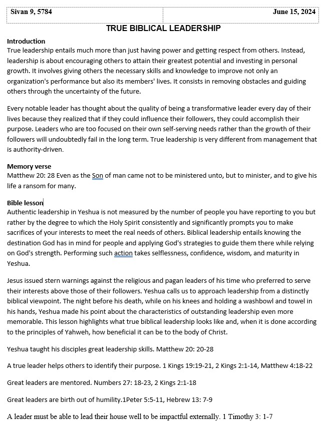 sabbath school lesson