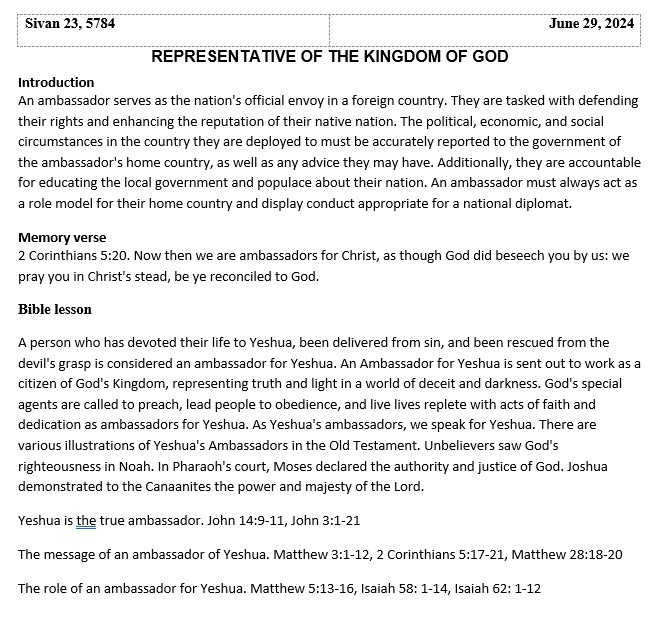 Sabbath School Lesson