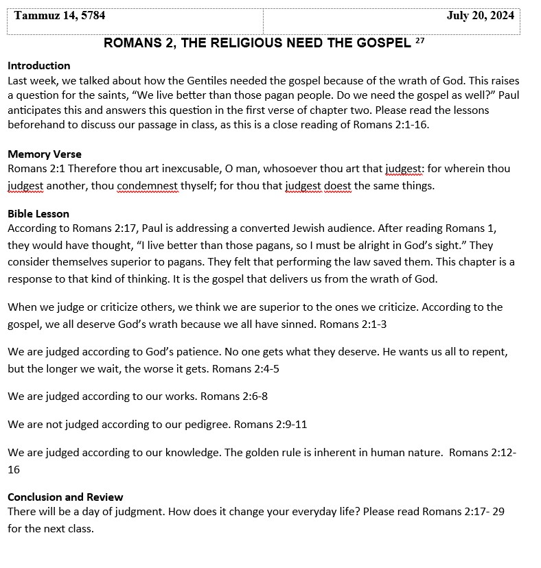 Sabbath school lesson