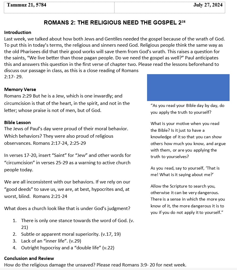 Sabbath School Lesson