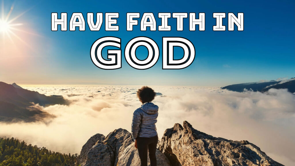 A ultra high resolution image professional side facing camera angle wide shot of a person standing on a mountain cliff surrounding by clouds with mountain peaks in the distance with the sun shining and blue skies