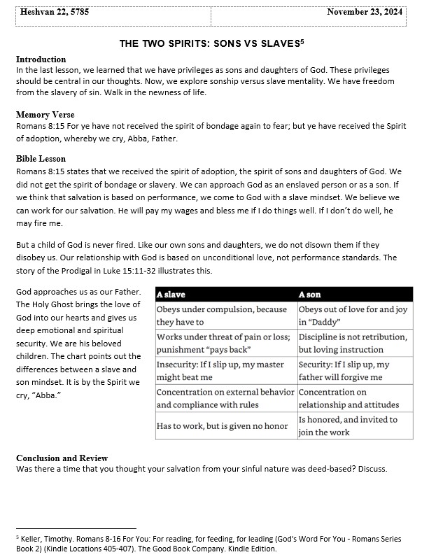 Sabbath School Lesson
