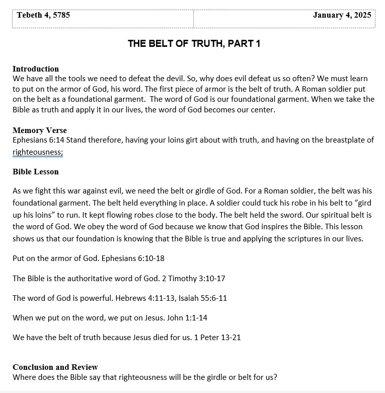 The Belt of Truth - Sabbath School Lesson