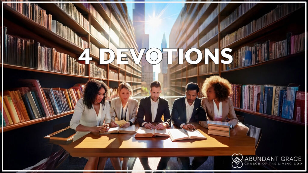 A image professional of a group of 5 people studying at a library desk on a bright sunny day.