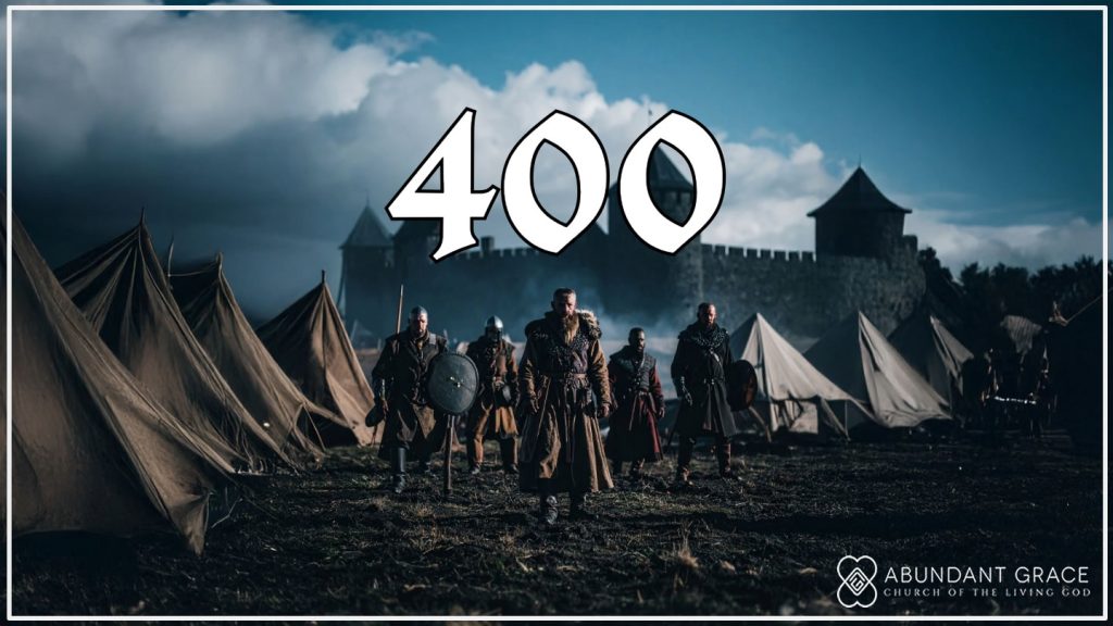 A group of men by a castle