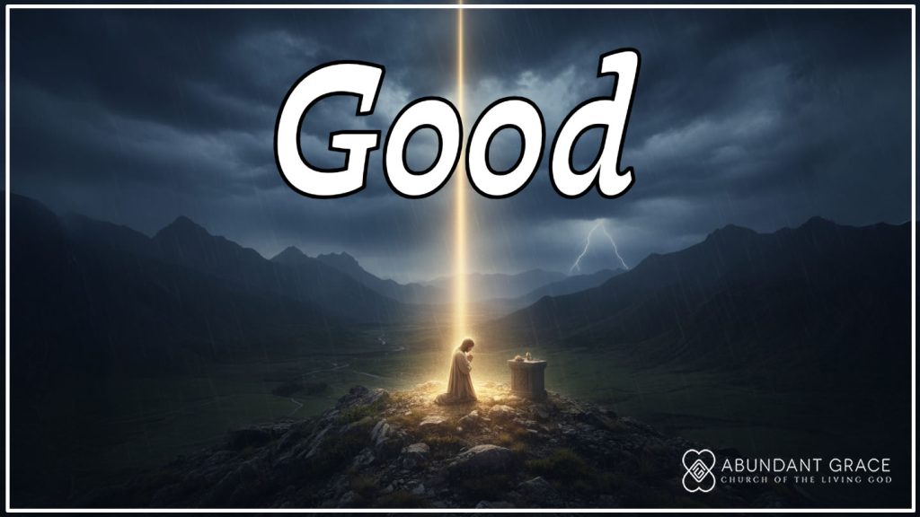 A radiant beam of light breaking through a dark, stormy sky, illuminating a lone figure standing in prayer or reflection.