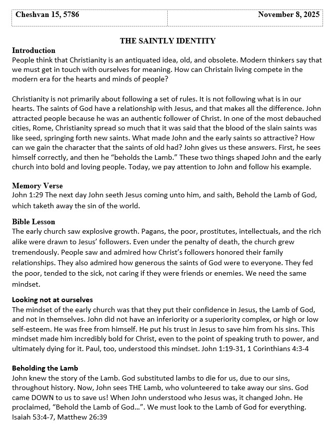 A sabbath school lesson