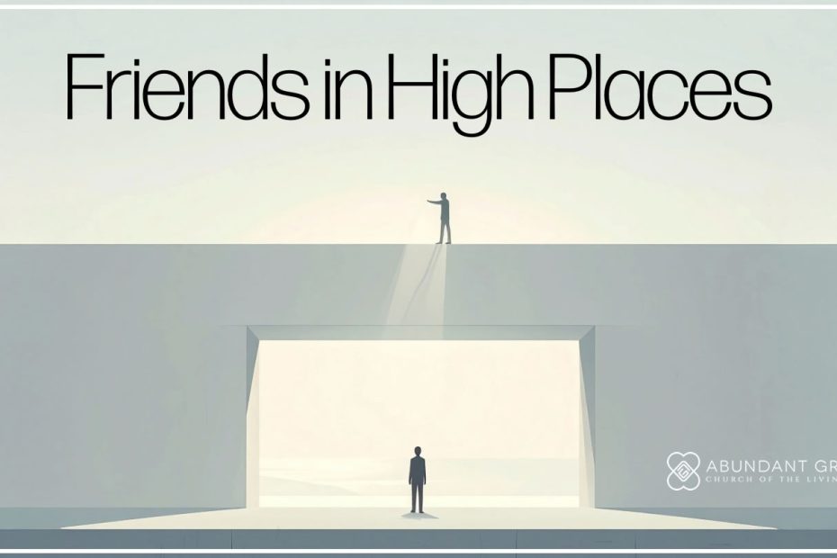 image showing a single person standing on a lower level while one or two simple, elevated silhouettes above them extend a hand downward in a quiet gesture of support