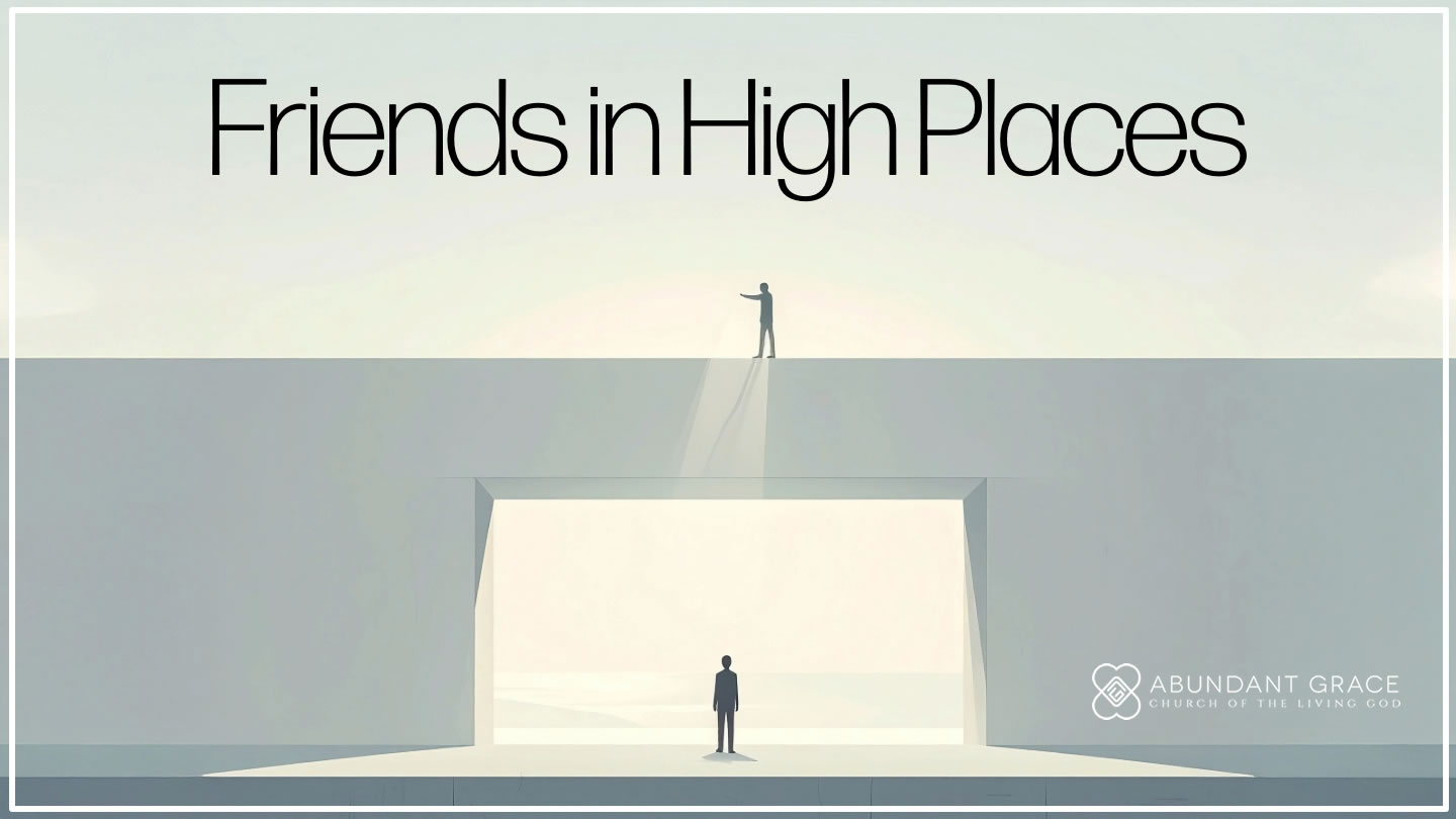 image showing a single person standing on a lower level while one or two simple, elevated silhouettes above them extend a hand downward in a quiet gesture of support