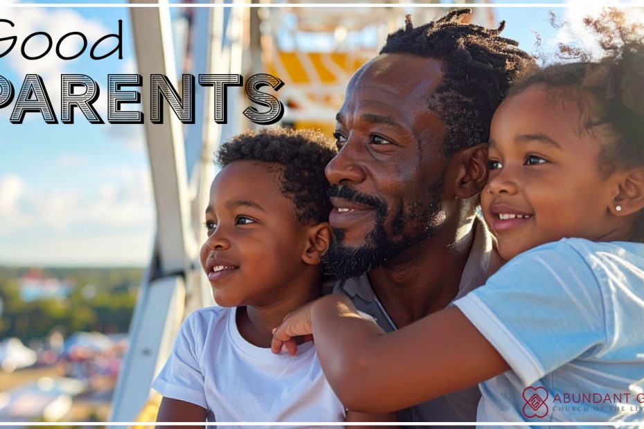 close up angle of a father and his son and daughter sitting on top of a ferris wheel on a sunny day with blue skies and clouds, at county fair on a summer day.