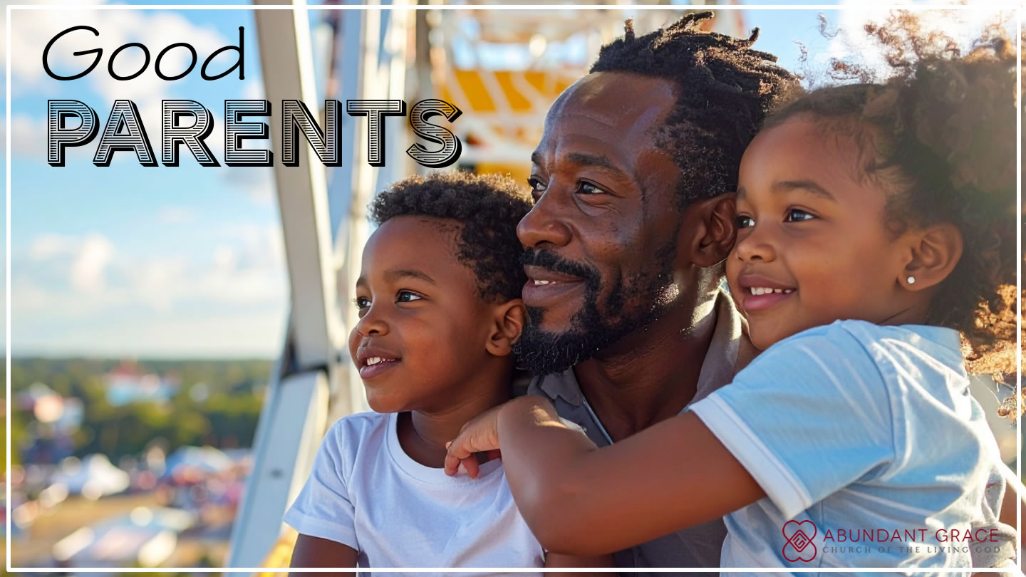 close up angle of a father and his son and daughter sitting on top of a ferris wheel on a sunny day with blue skies and clouds, at county fair on a summer day.